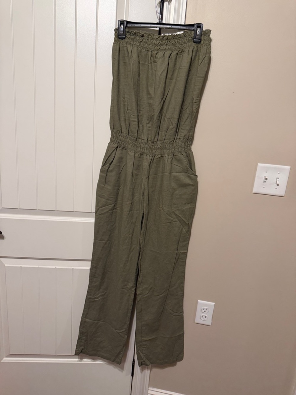 Body Central Olive Strapless Wide-Leg Jumpsuit